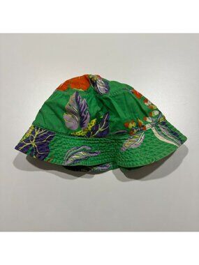 Polo Ralph Lauren Tropical Hibiscus Floral Pony Logo Bucket Hat Lime Green Small